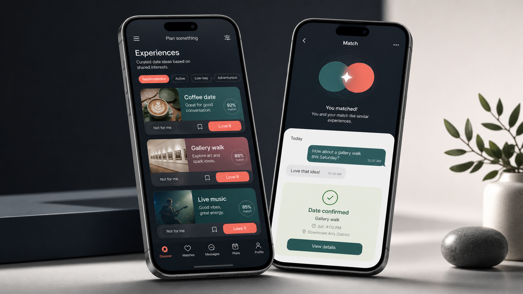 Experience-based mobile matching app mockup